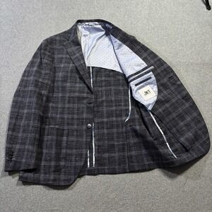 JKT New York Men Trent Blazer 40R Plaid Linen Blend Sport Coat Dark Grey Jacket